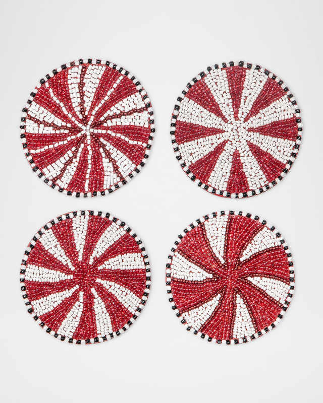 Peppermint Beaded Coasters, Set of 4